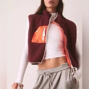 Free People Movement Hit The Slopes Cropped Vest In Oxblood Combo Size XS NWOT